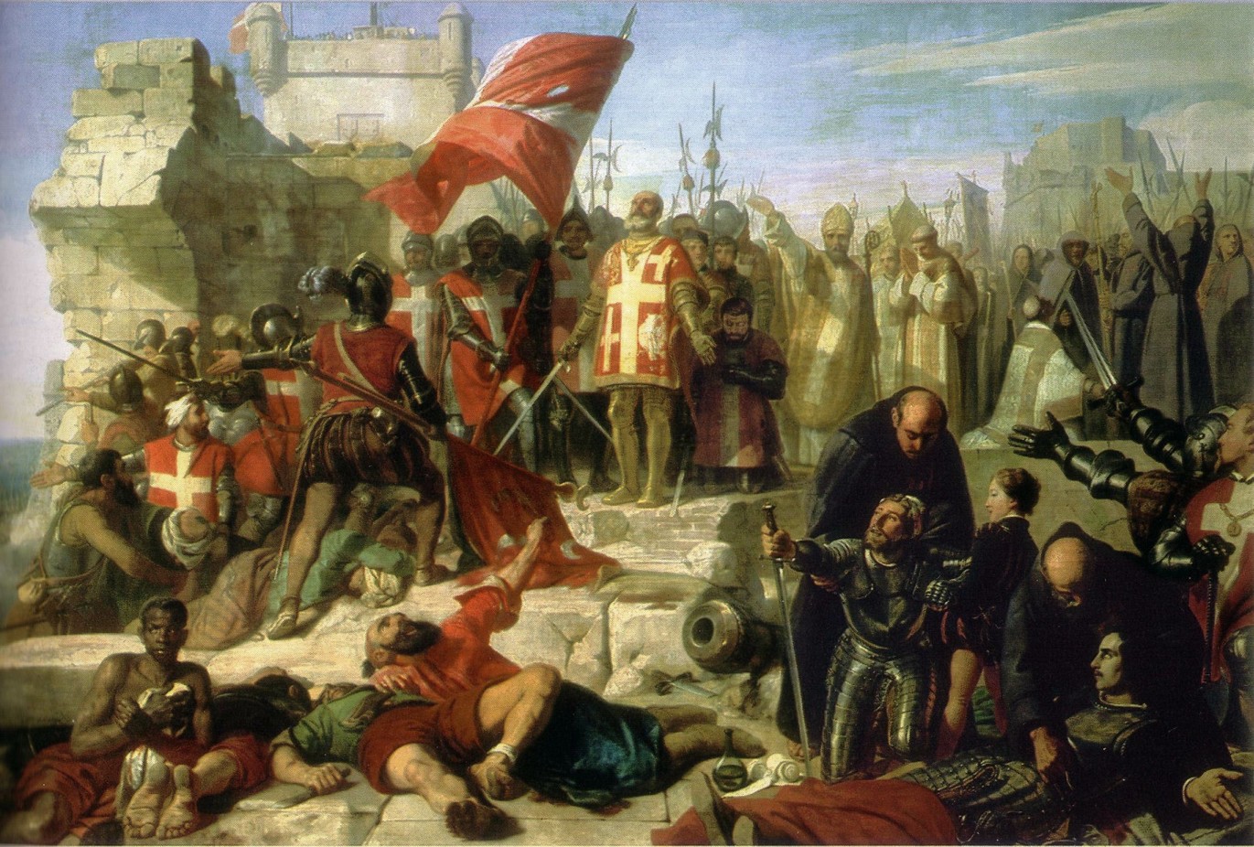 Levée du siège de Malte assiégé par le général ottoman Mustapha en septembre 1565. Don Garcia de Tolède, vice-roi de Sicile, mène l'opération. Charles Philippe Larivière - RMN Château de Versailles